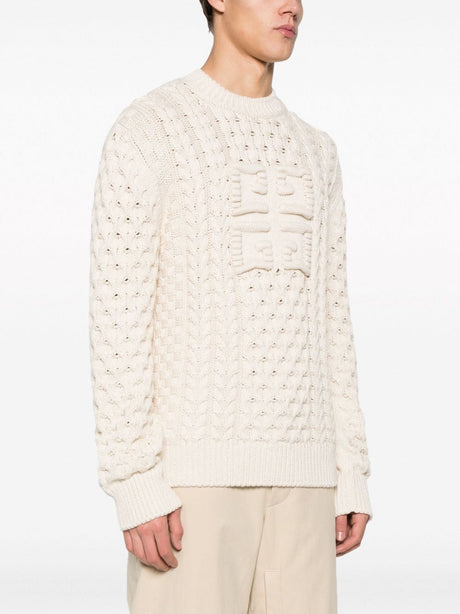 GIVENCHY Ecru Chunky Cable Knit Sweater with Signature 4G Motif