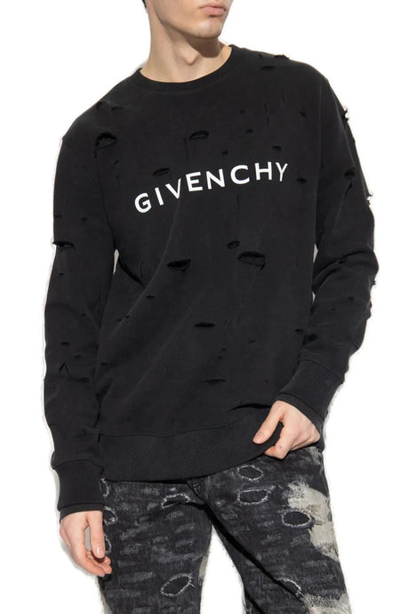 GIVENCHY Men's Distressed Logo Cotton Sweatshirt in Black for FW23