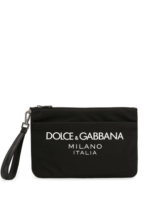 DOLCE & GABBANA Men's Nylon Logo Print Zipped Wallet with Wrist Strap