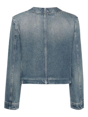 Indigo Blue Denim Jacket with Contrasting Stitching and Signature 4G Motif Detailing for Women