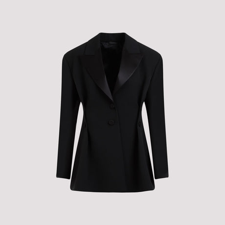女士黑色纽扣夹克，100%纯新羊毛 - FW23系列