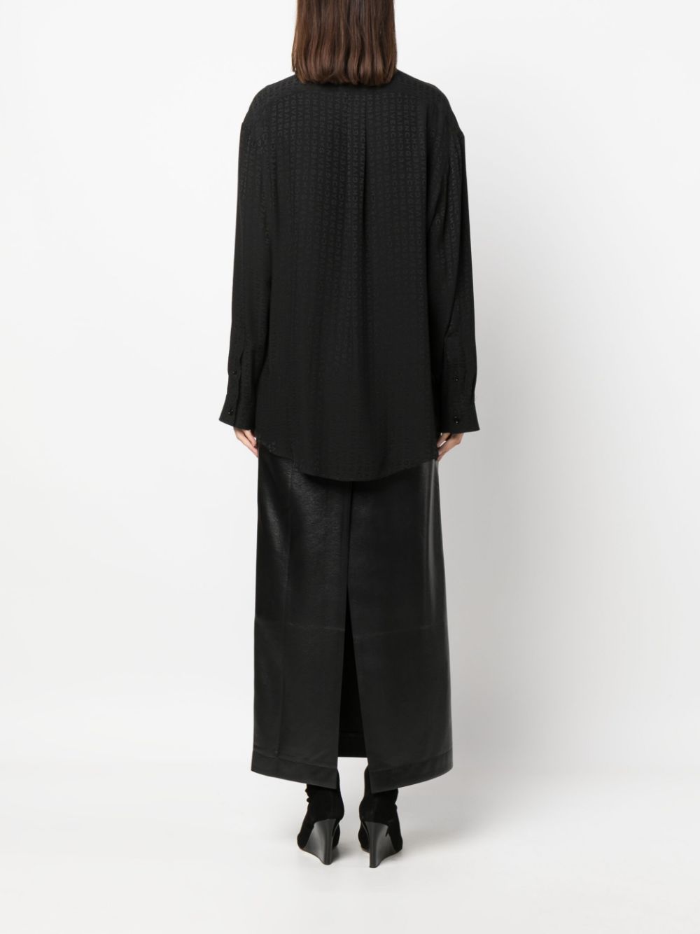 GIVENCHY Black Oversized Silk Shirt with Allover Logo Print for Women