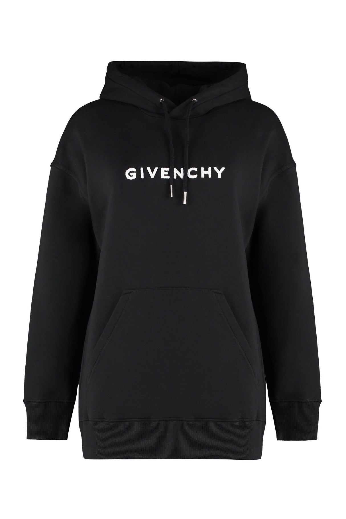 GIVENCHY Black Cotton Hoodie with Velvet Logo Intarsia and Ribbed Edges for Women - SS24