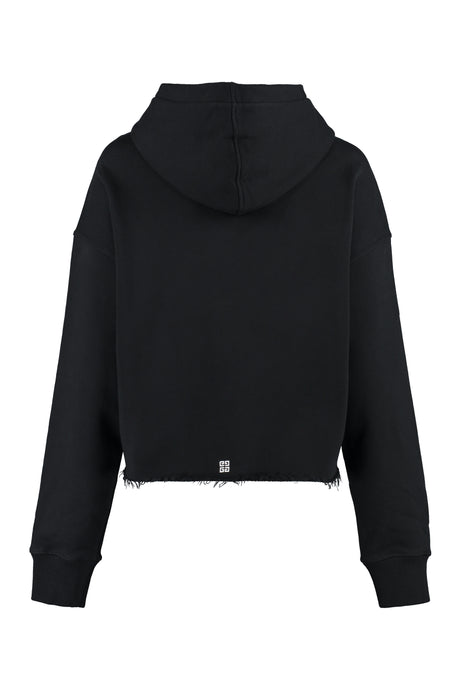 GIVENCHY Classic Black Cotton Cropped Hoodie with Logo Print for Women