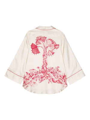 F.R.S FOR RESTLESS SLEEPERS Silk Printed Shirt - Beige/Raspberry Pink - SS24 Collection
