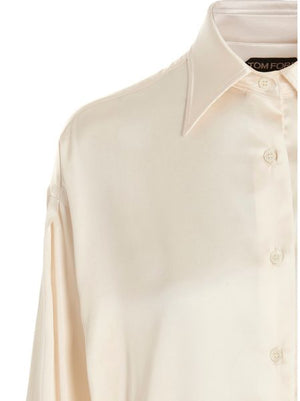 白色女士尖领纽扣衬衫 - FW23系列