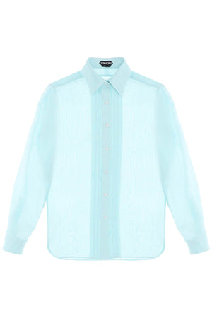 TOM FORD Semitransparent Silk Blouse with Pleated Plastron and Rounded Side Slits