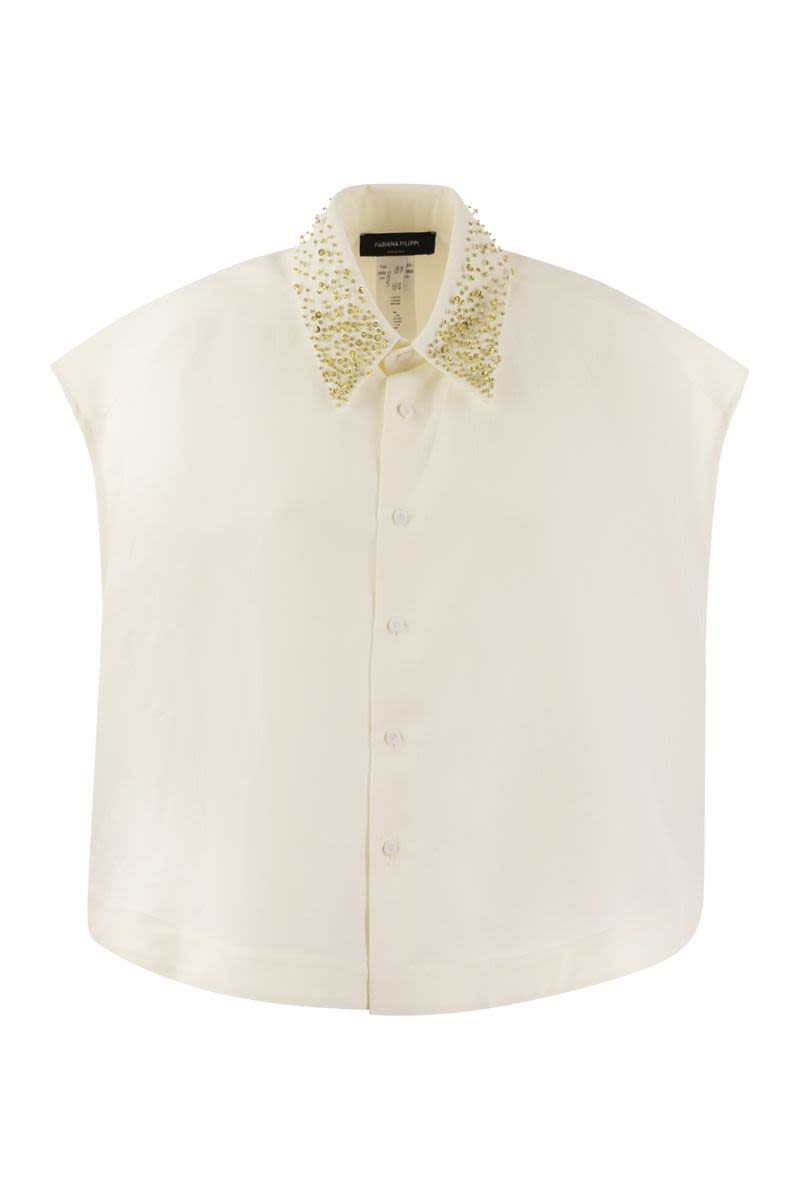 FABIANA FILIPPI Sophisticated Sleeveless Linen and Viscose Shirt for Women in White