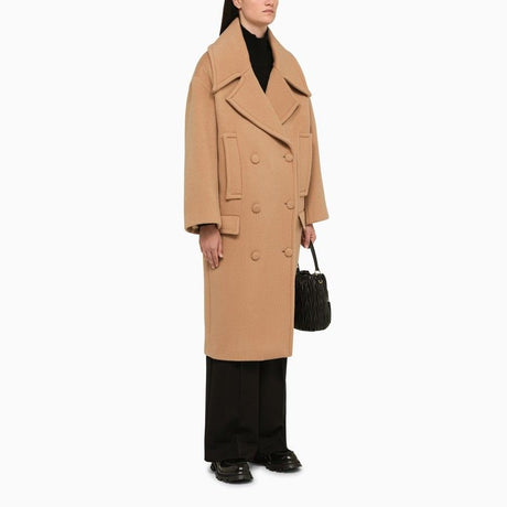 MARGAUX LONNBERG Oversized Camel Wool Double-Breasted Maxi Jacket