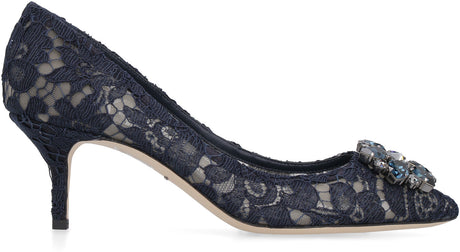 DOLCE & GABBANA Blue Embellished Lace Pumps for Women - Beautiful and Luxurious