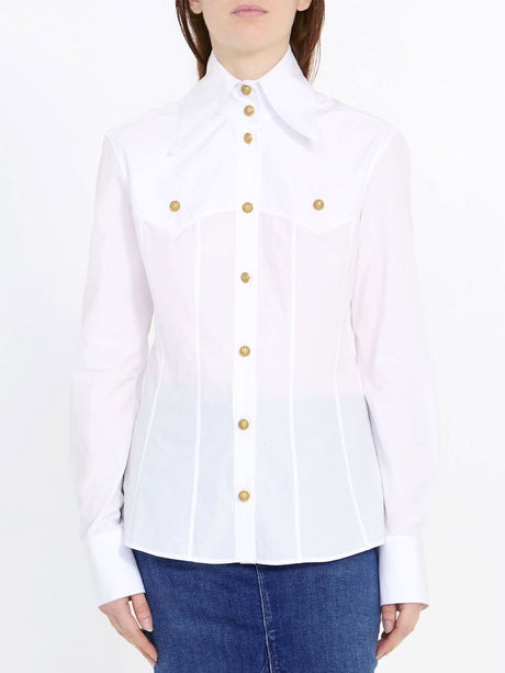 BALMAIN Western Style Poplin Shirt in White - Women's