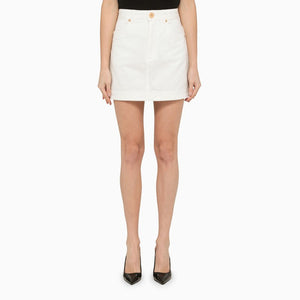 BALMAIN White A-Line Denim Miniskirt for Women