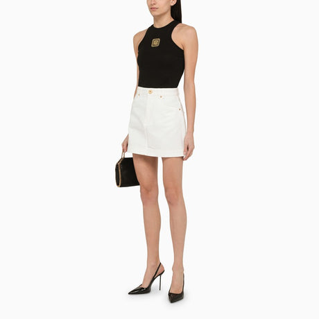 BALMAIN White Cotton Denim Miniskirt for Women - SS24 Collection