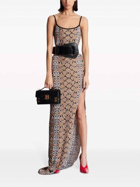 BALMAIN Python Jacquard Glittered Maxi Dress for Women - Multicolour - SS24