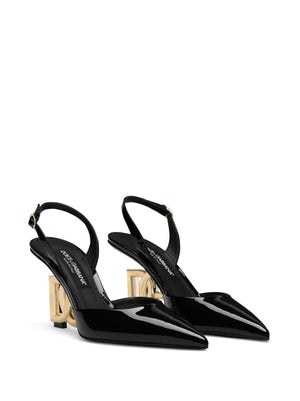DOLCE & GABBANA Black and Gold Pointed Toe Slingback Pumps for Women