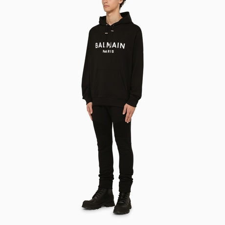 BALMAIN Black Hoodie with Logo Sweatshirt for Men - SS24 Collection