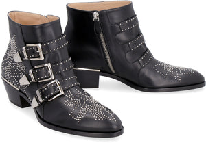 CHLOÉ Studded Leather Ankle Boots - Black, Almond Toe, Side Zip Closure