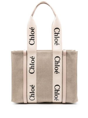 CHLOÉ Beige Linen Shoulder Bag for Women - FW24 Collection