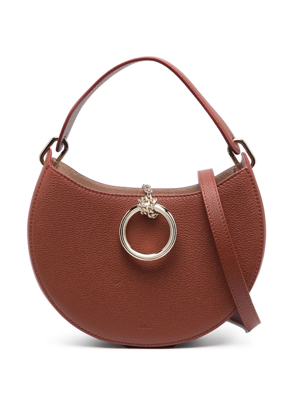 CHLOÉ Smooth Brown Leather Hobo Handbag with Front Metal Detailing and Crossbody Strap