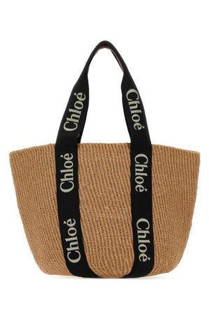 CHLOÉ Large Woody Tan Woven Tote Bag for Women