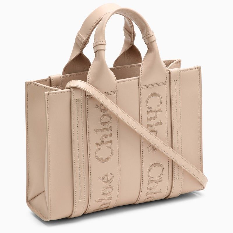 CHLOÉ Pink Leather Mini Tote with Logo Ribbon Detail and Top Handles