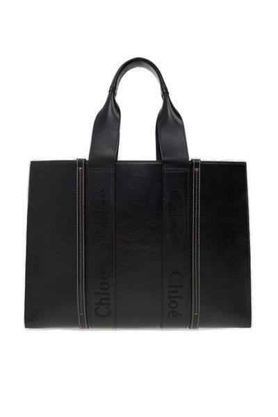 CHLOÉ Luxurious Large Canvas Shopper Handbag with Premium Leather Trim - Black