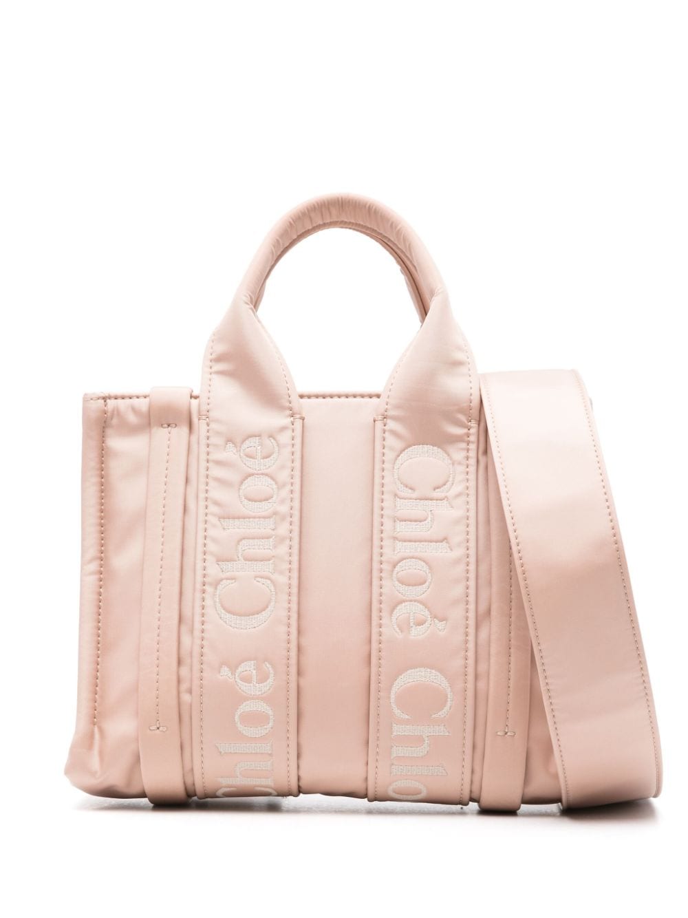 CHLOÉ Rose Pink Embroidered Mini Tote with Padded Design and Shoulder Strap