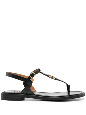 CHLOÉ Sleek Black Leather Sandals with Gold-Tone Hardware and Engraved Logo Details