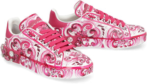 DOLCE & GABBANA Fuchsia MAIOLICA All Over Print Leather Sneakers for Women