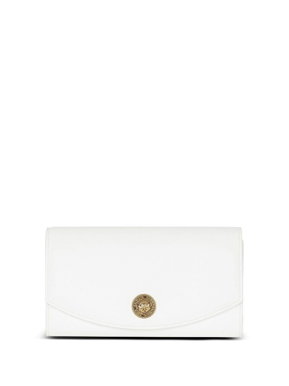 BALMAIN White Grained Calfskin Emblem Wallet on Chain for Women for SS24