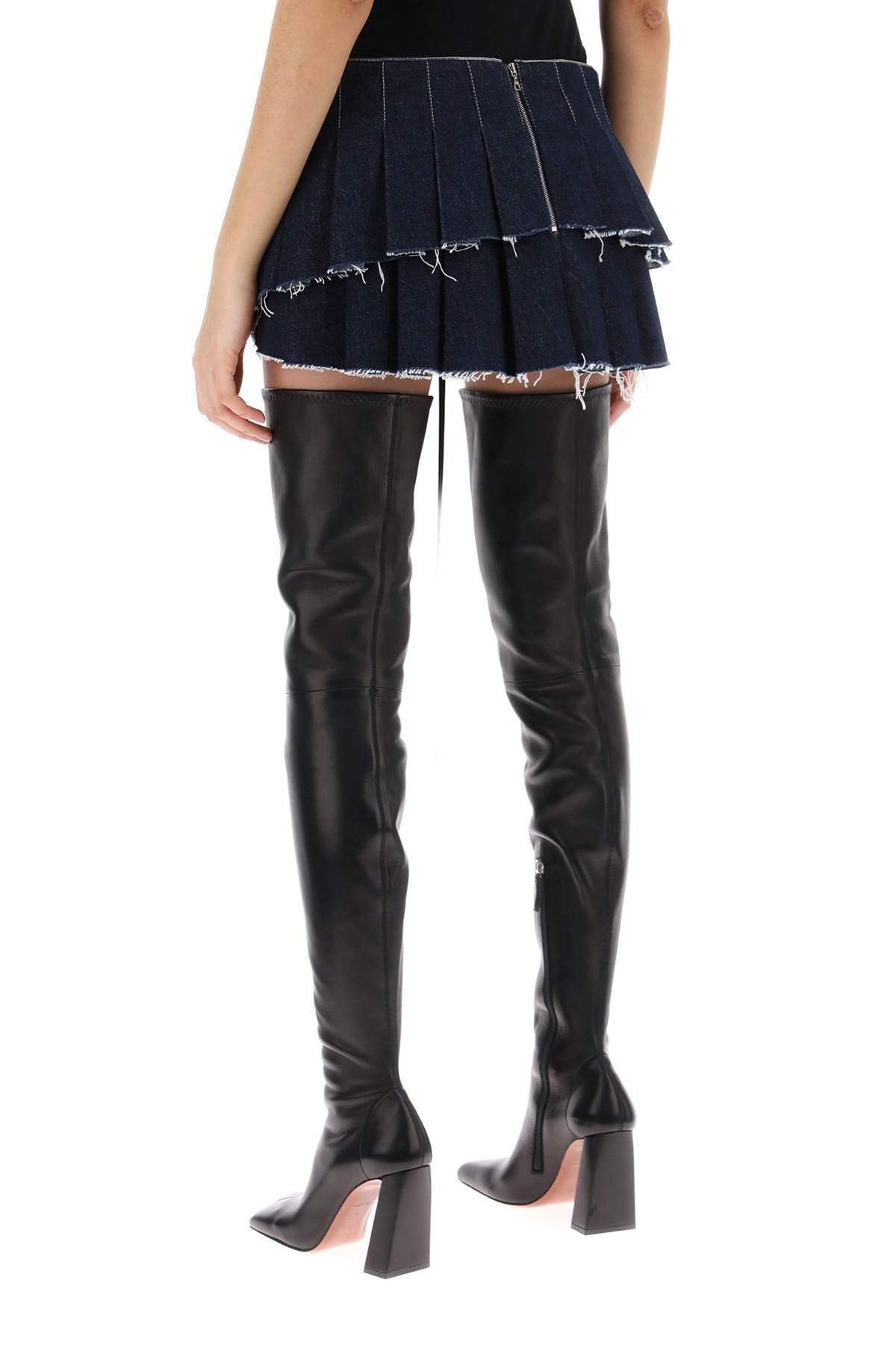 Micro Pleated Skirt with Corset - Dark Wash Stretch Denim Skirt for Women