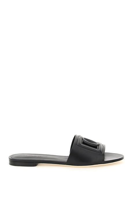 DOLCE & GABBANA LEATHER Slide Sandals WITH CUT-OUT LOGO