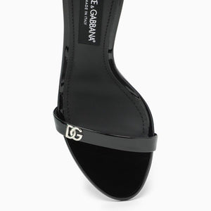 DOLCE & GABBANA Elegant Black Leather Sandal with Thin Logo Strap