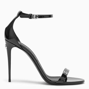 DOLCE & GABBANA Elegant Black Leather Sandal with Thin Logo Strap
