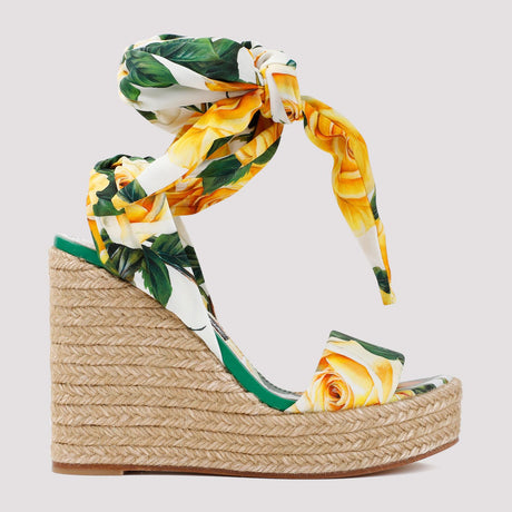 DOLCE & GABBANA Floral Silk Wedge Sandals for Women - Yellow