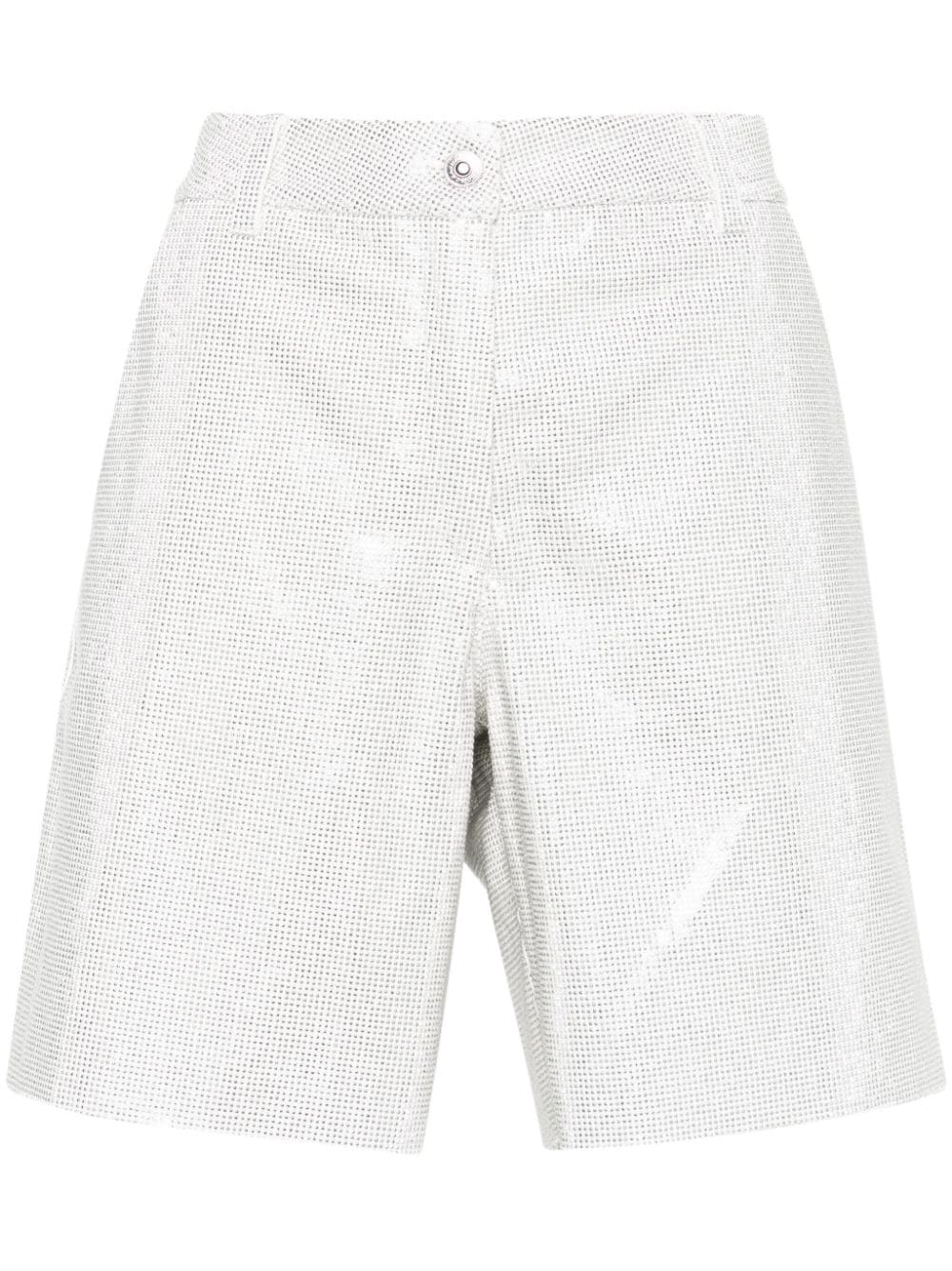 ERMANNO SCERVINO White Crystal Embellished High-Waisted Cotton Shorts