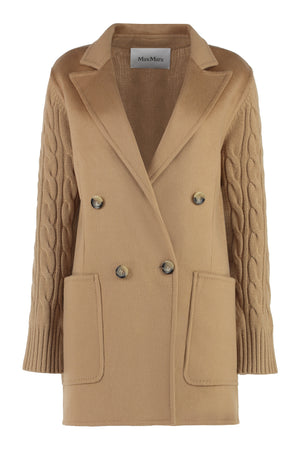 MAX MARA Double-Breasted Brown Cable-Knit Jacket with Horn Buttons