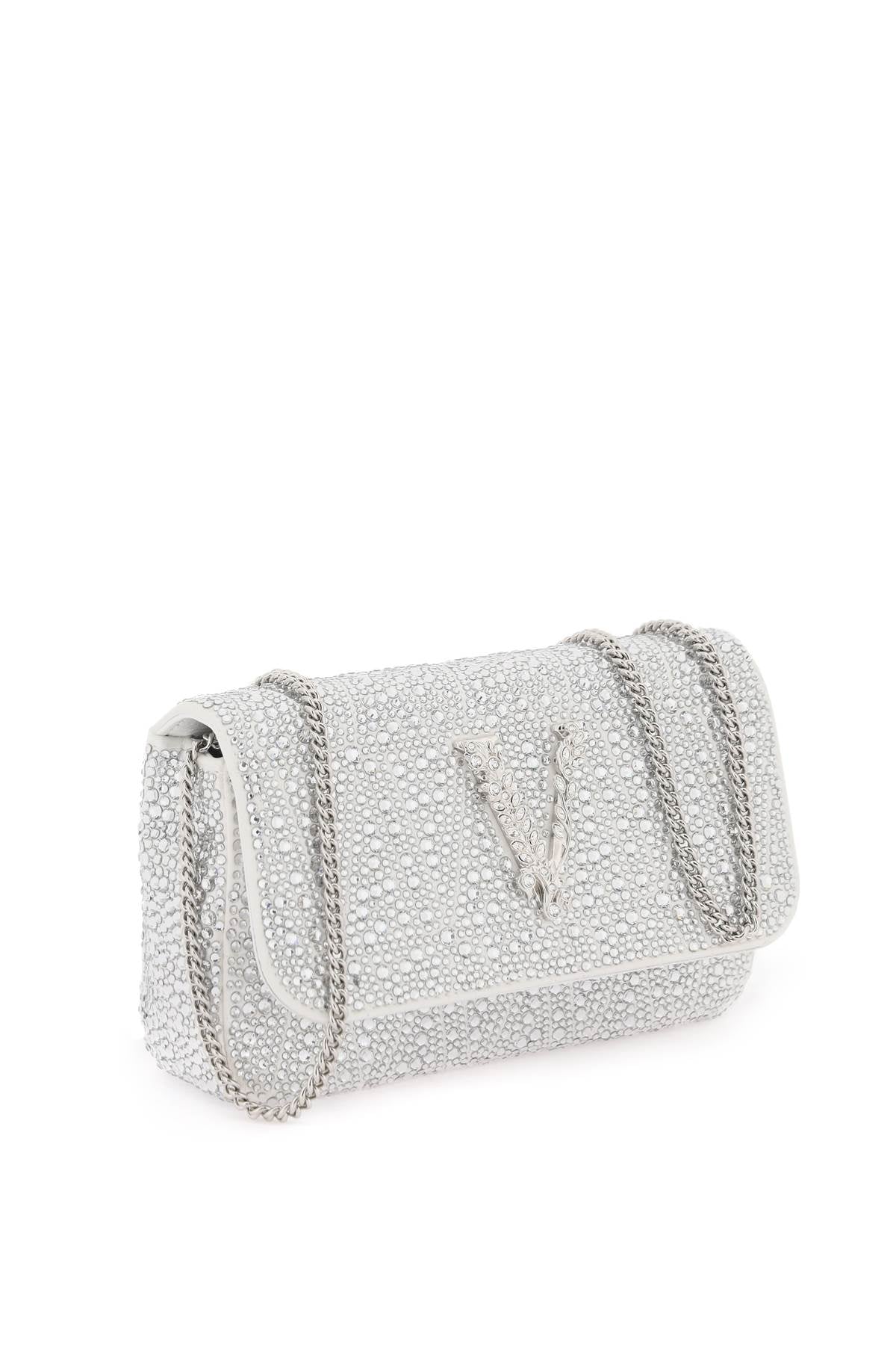 VERSACE Mini Virtus Crystal-Studded Silk Blend Clutch with Baroque Detail - Gray