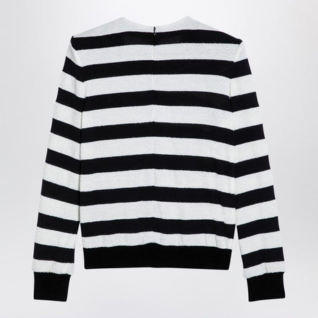 BALMAIN BLACK/WHITE STRIPED T-Shirt WITH EPAULETTES AND BUTTONS