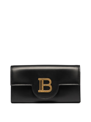 BALMAIN Luxurious Black Leather Wallet on Chain for Sophisticated Women