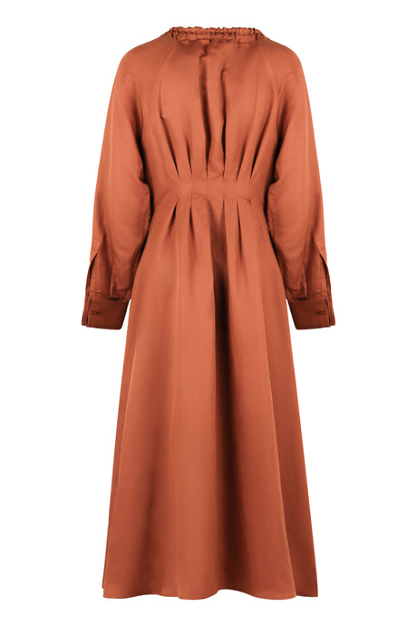 MAX MARA Brown V-Neck Silk and Linen Dress for Women