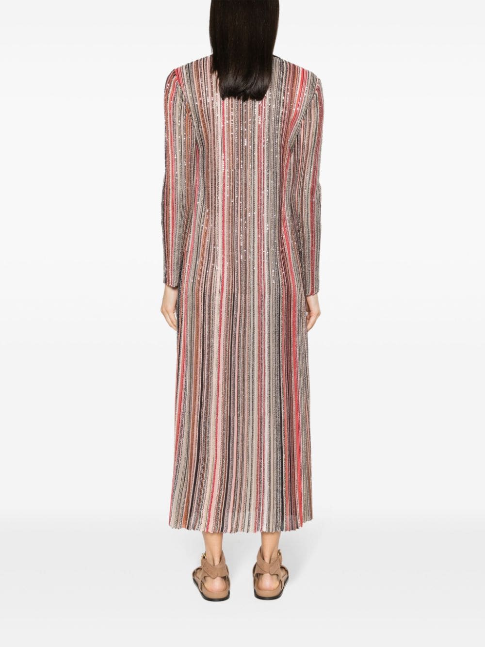 MISSONI Striped Long Cardigan with Metallic Threading and Sequin Embellishment