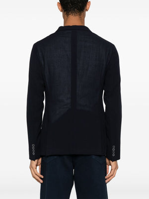 EMPORIO ARMANI Navy Blue Wool Double-Breasted Blazer Jacket for Men