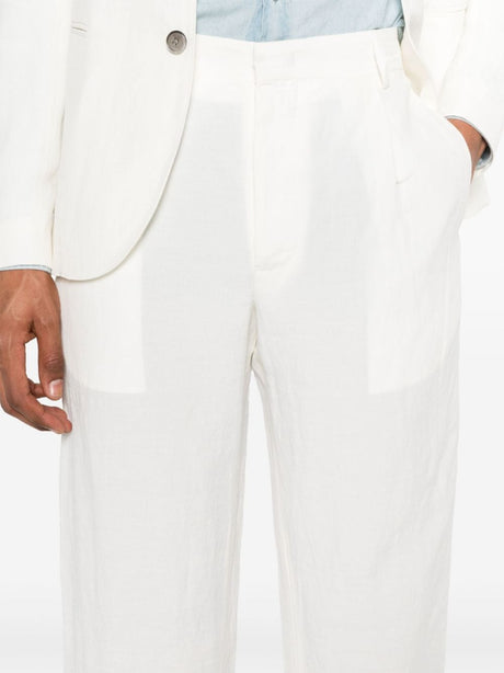 EMPORIO ARMANI White Linen Blend Single-Breasted Suit for Men