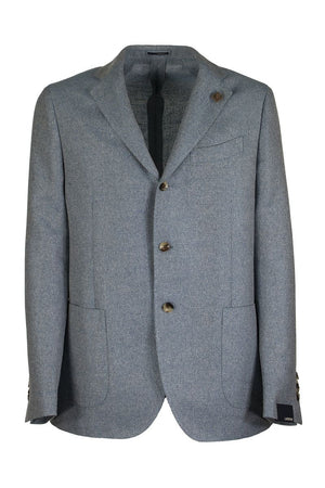 LARDINI Blue Herringbone Pattern Single-Breasted Jacket for Men, SS20 Collection