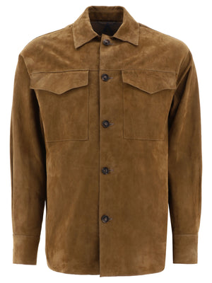 LARDINI Men's Brown Leather Overshirt for SS23