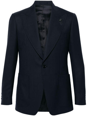 LARDINI Black Wool Single-Breasted Jacket with Brooch, Regular Fit for Men - SS24