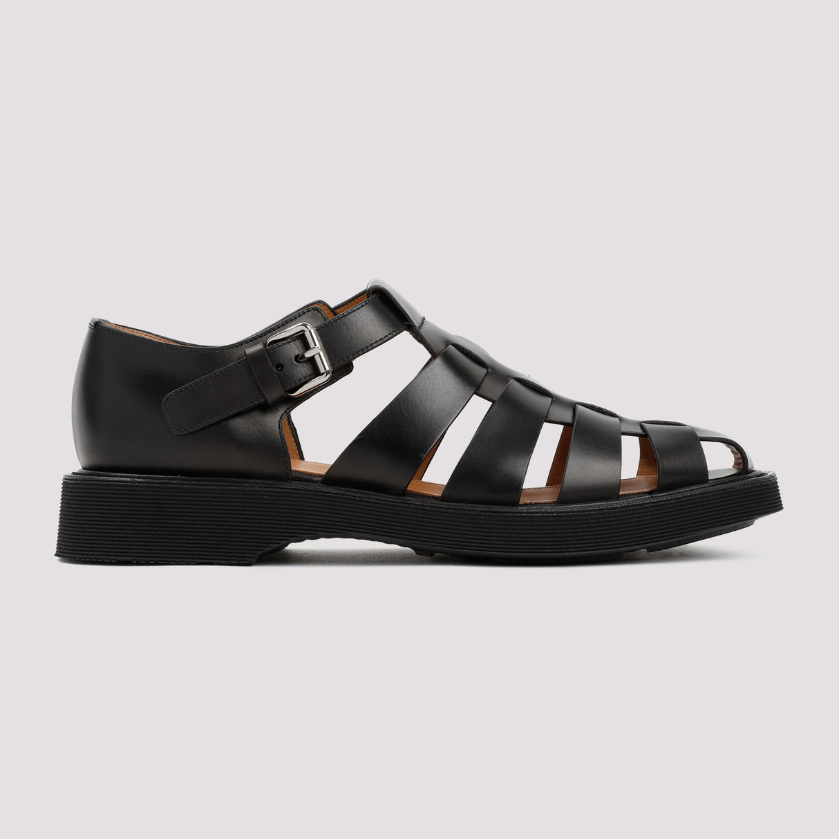 CHURCH'S Men's Black Leather Sandals with Rubber Heels - SS23 Collection