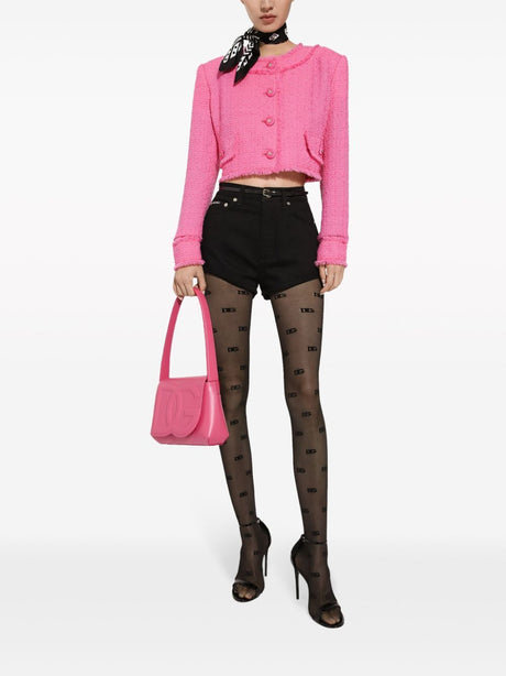 DOLCE & GABBANA Fuchsia Pink Tweed Cropped Jacket for Women - SS24 Collection