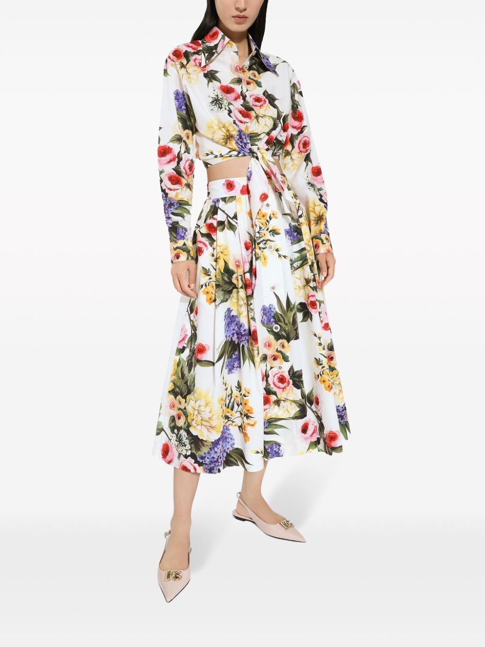 DOLCE & GABBANA Multicolor Garden-Print Cotton Poplin Midi Circle Skirt for Women